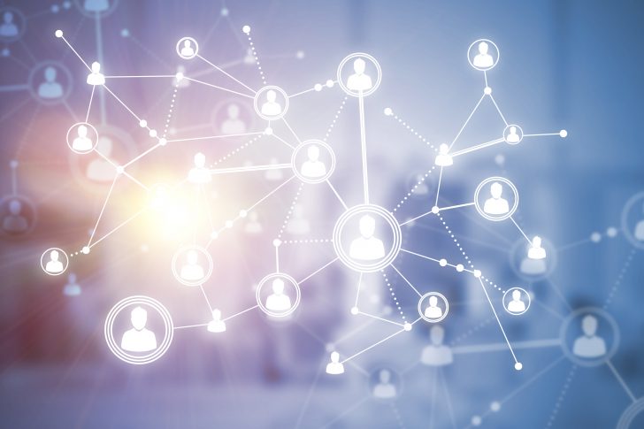 Concept of networking and connection against modern office blurred background